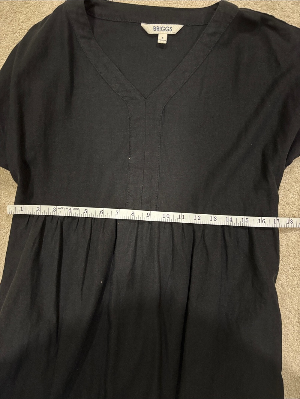 Linen/Rayon Black V-Neck Short Sleeve Midi Dress with pockets - Picture 3 of 4